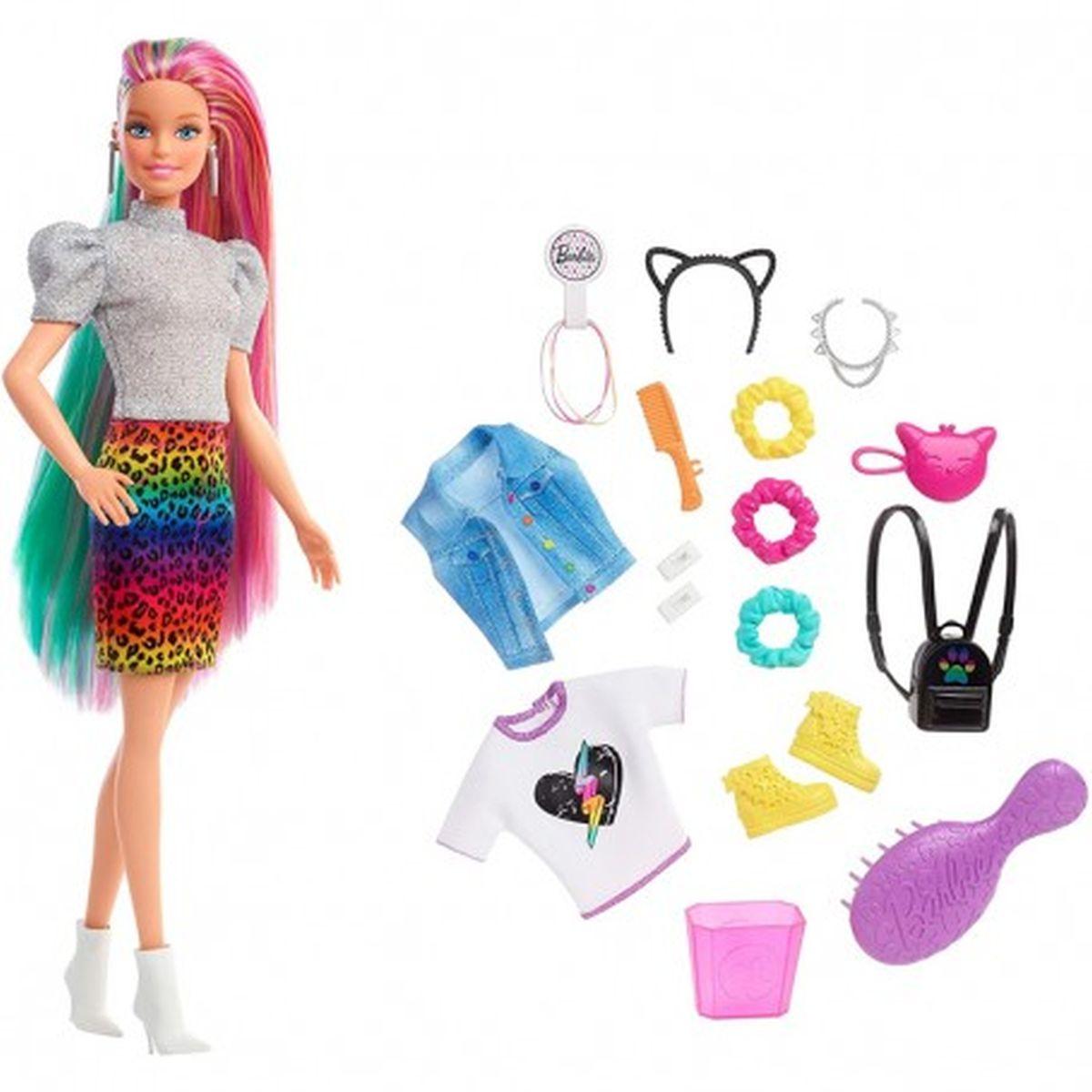 Barbie leopard rainbow hair