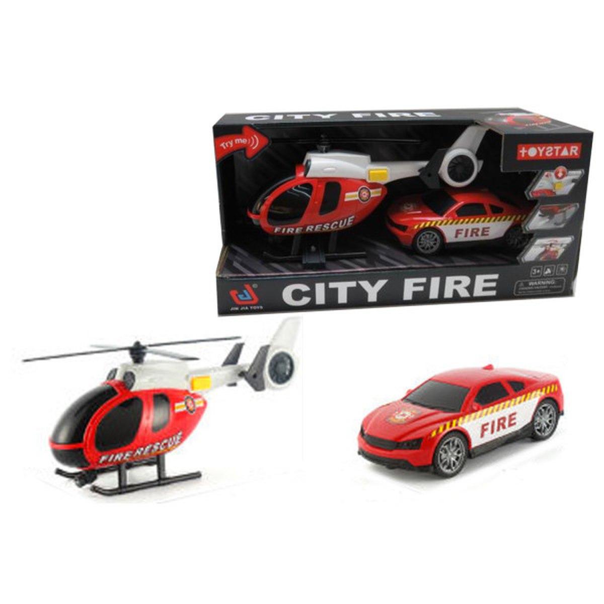 Elicottero e auto pompieri