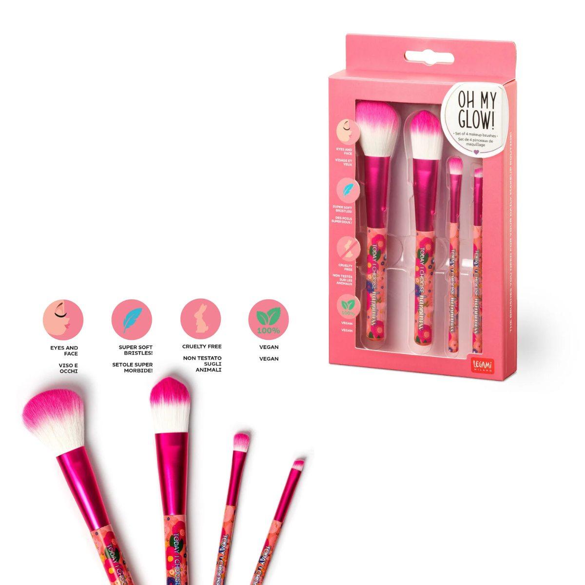 Set 4 pennelli per makeup brushes oh my glow flowers