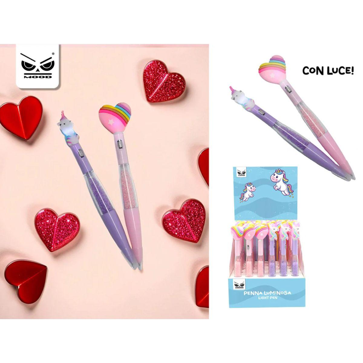 Penna unicorno heart luce glitter