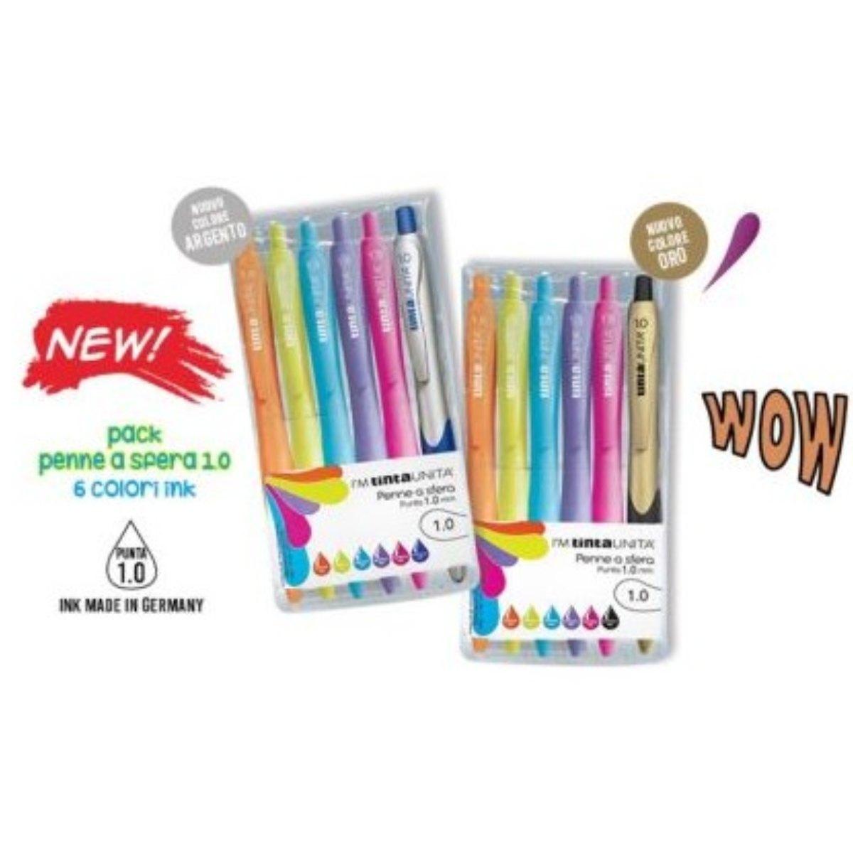 Penne a sfera punta 1,0 6 colori assortiti