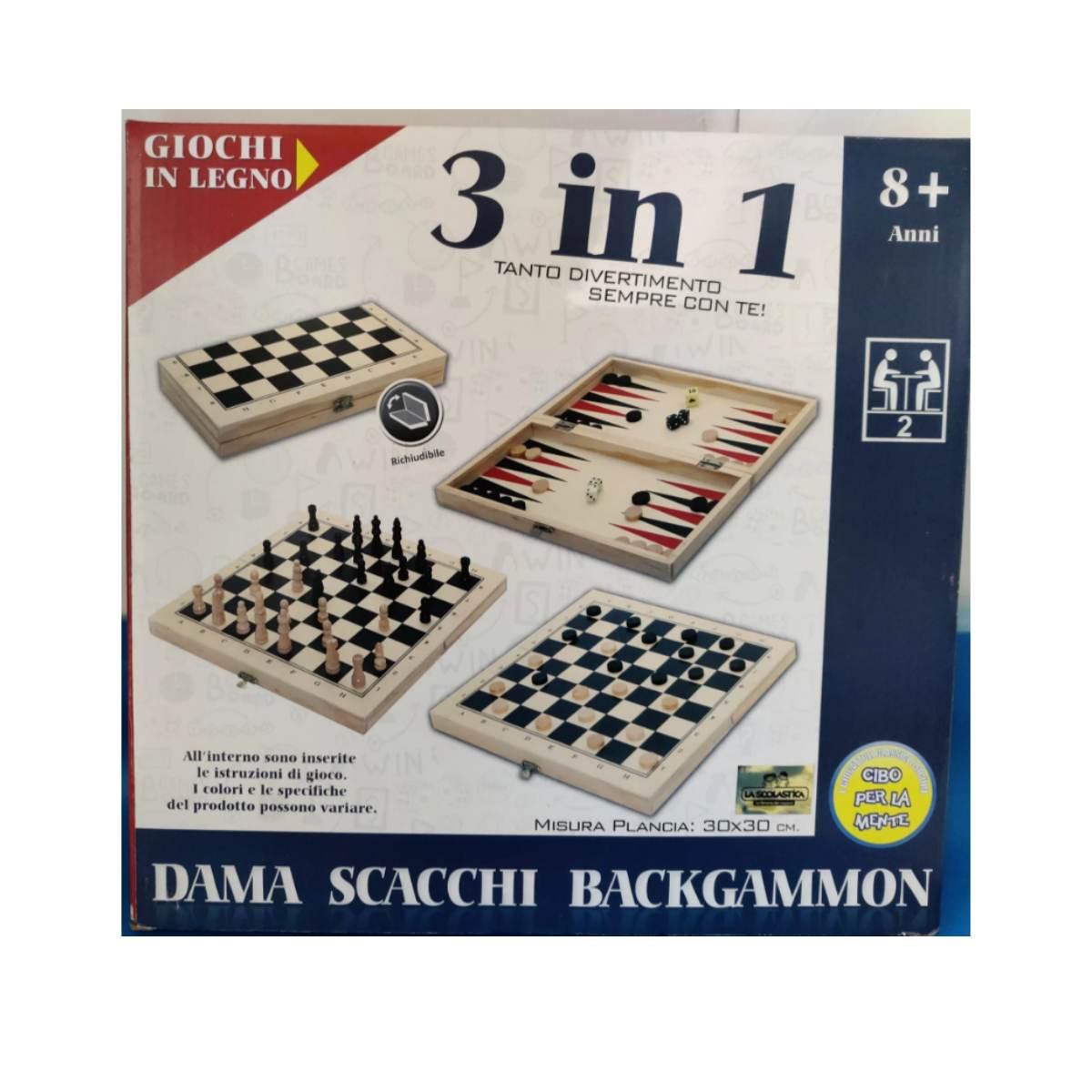 Giochi in legno 3 in uno dama scacchi e backgammon