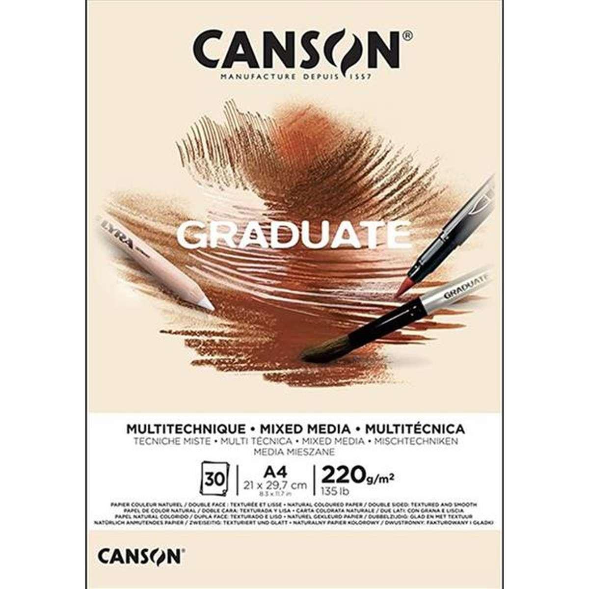 Canson blocco graduate mixmedia a4 220 gr 30 fogli un lato liscio un lato ruvido
