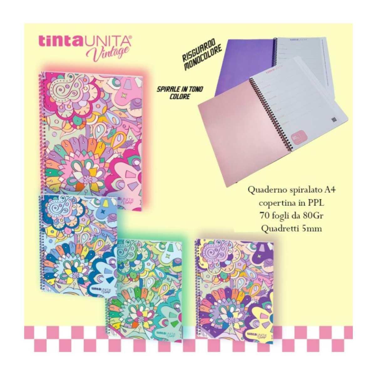 Maxi spiralato a4 70 fogli 5 mm 80 gr tinta unita vintage