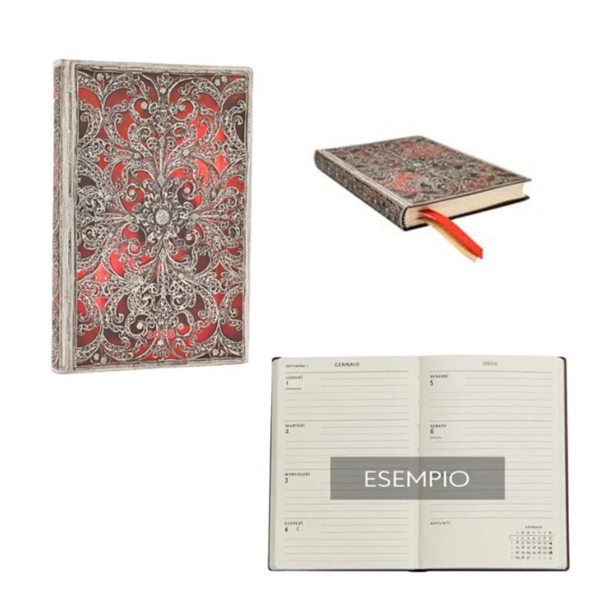 Agenda paperblanks 2026 garnet 12 mesi flexi mini orizzontale