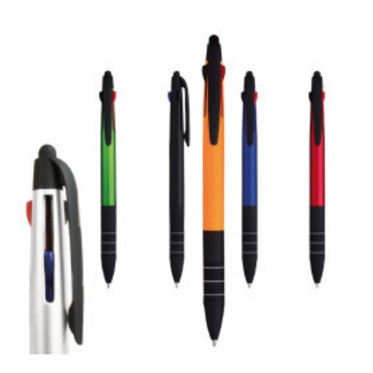 Penna a sfera tre colori con gommino touch screen