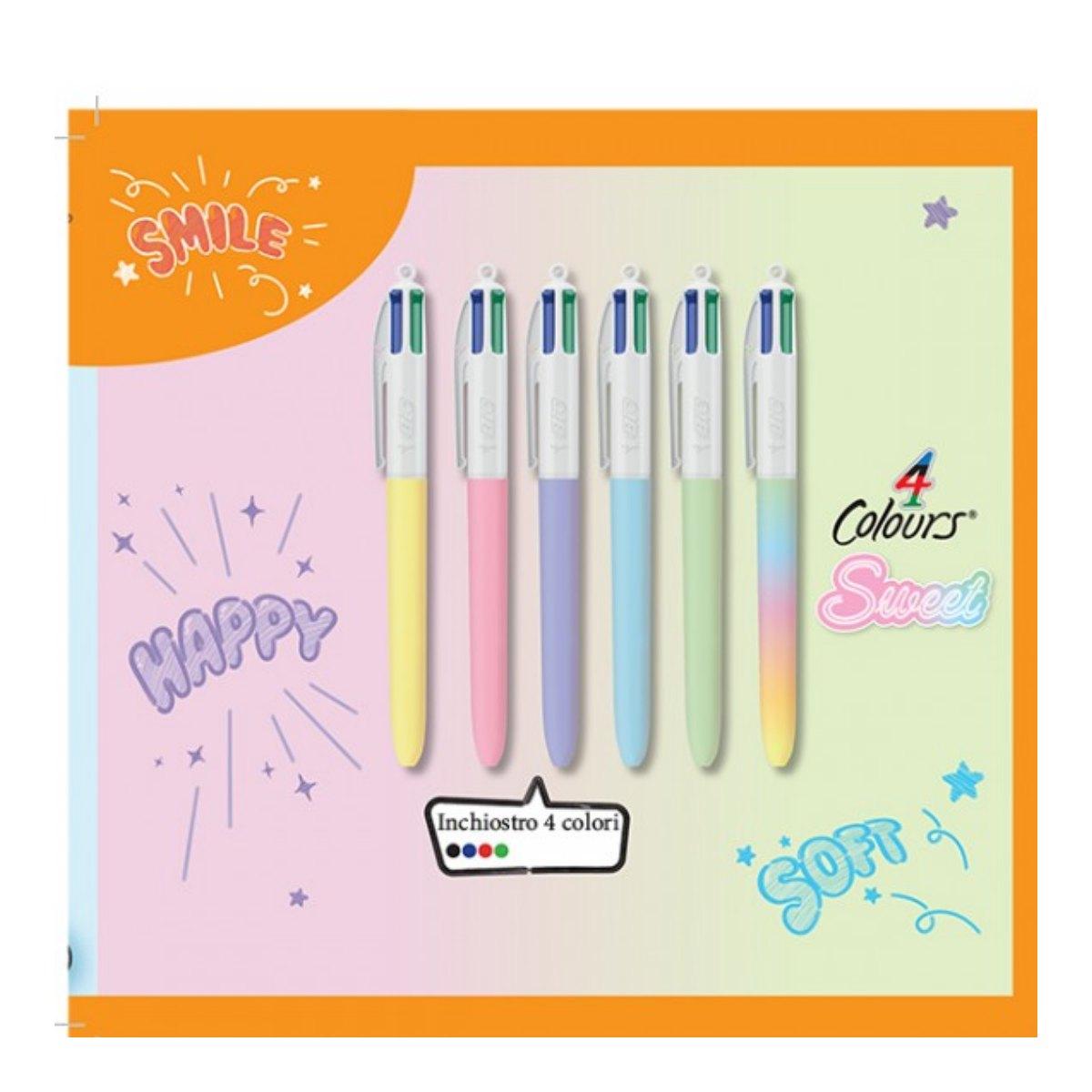Penna 4 colori sweet fashion fusto pastello e arcobaleno