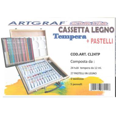 Cassetta legno tempera e pastelli