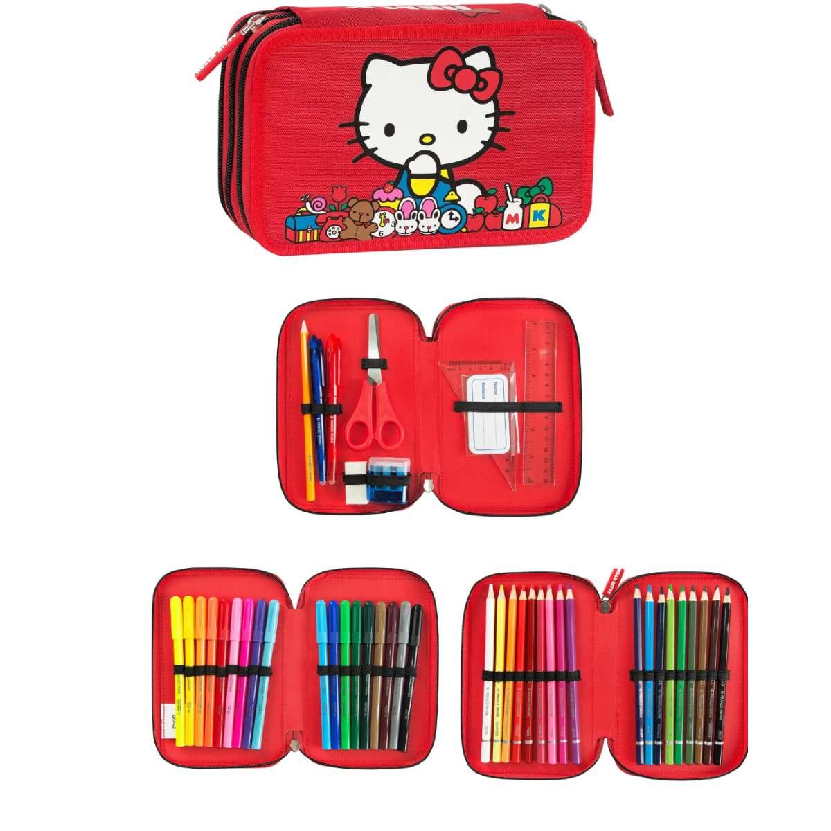 Astuccio 3 zip hello kitty